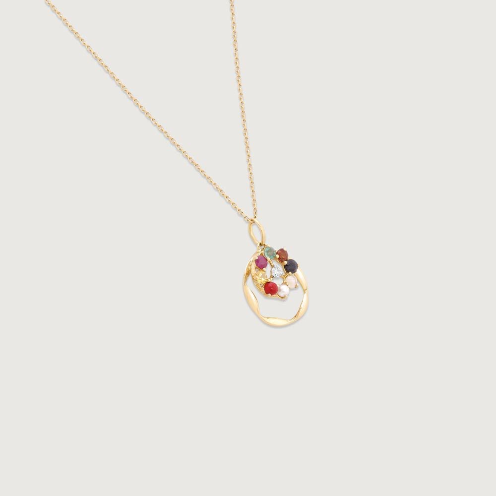 Navratna Shine Diamond Pendant in 14K Yellow Gold, 0.065 ct