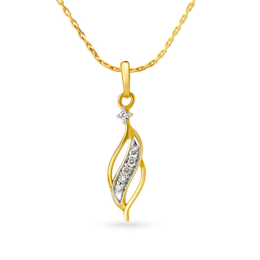Arresting Leaf Motif Diamond Pendant in 18K Yellow Gold, 0.08 ct