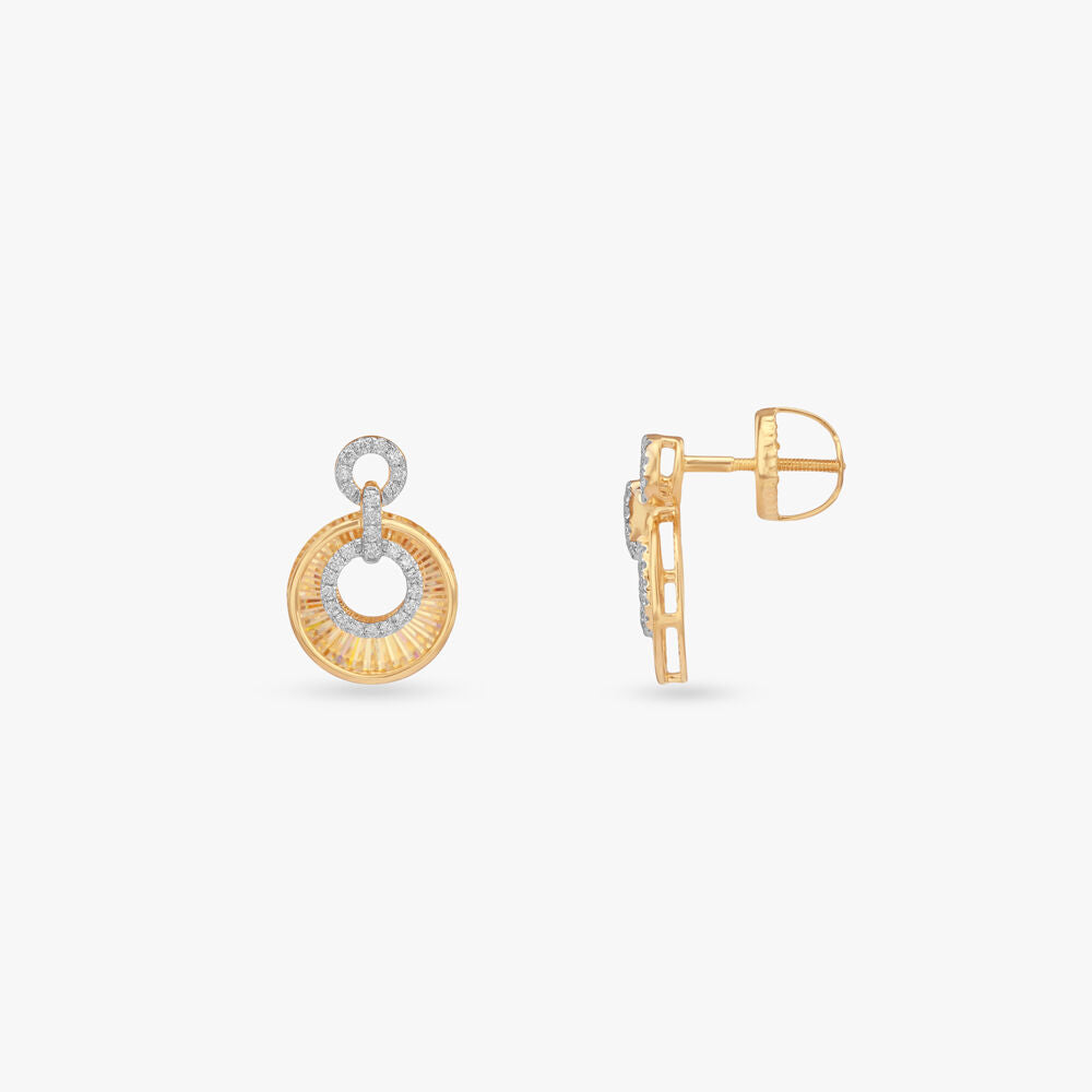 Rainbow Halo Diamond Drop Earrings in 18K Yellow Gold, 0.202 ct