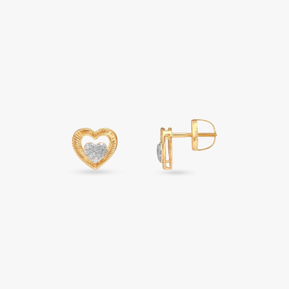 Aurora Heart Diamond Stud Earrings in 18K Yellow Gold, 0.101 ct