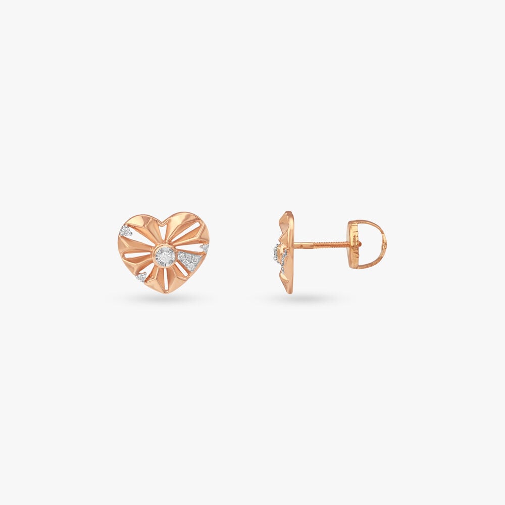 Heart Flare Diamond Stud Earrings in 18K Rose White Gold, 0.098 ct