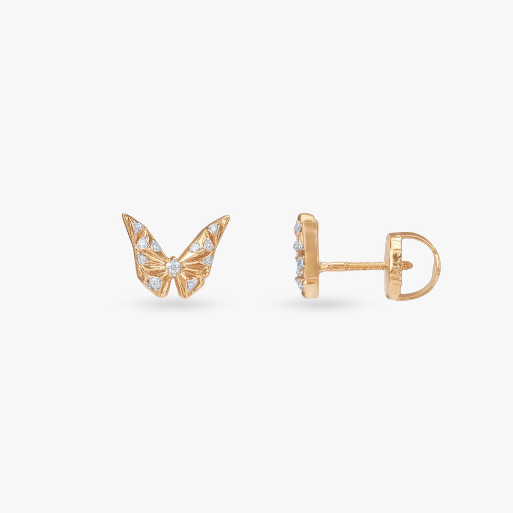 Radiant Wing Diamond Stud Earrings in 18K Yellow Gold, 0.083 ct