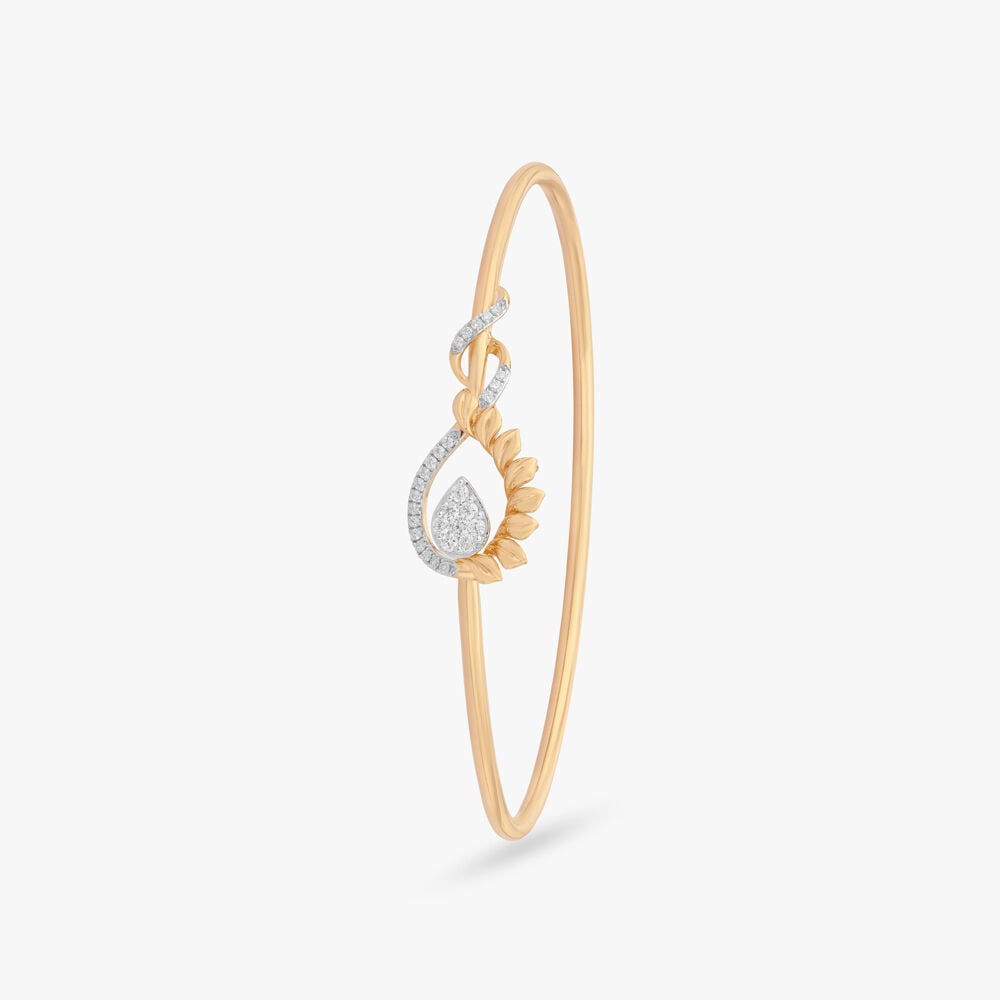 Petal Teardrop Diamond Bangle in 18K Yellow Gold, 0.234 ct