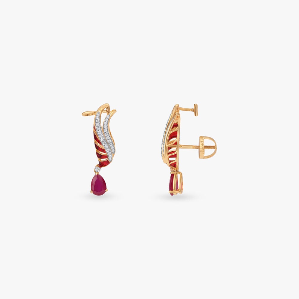 Winged Radiance Diamond Drop Earrings in 18K Yellow Gold, 0.235 ct