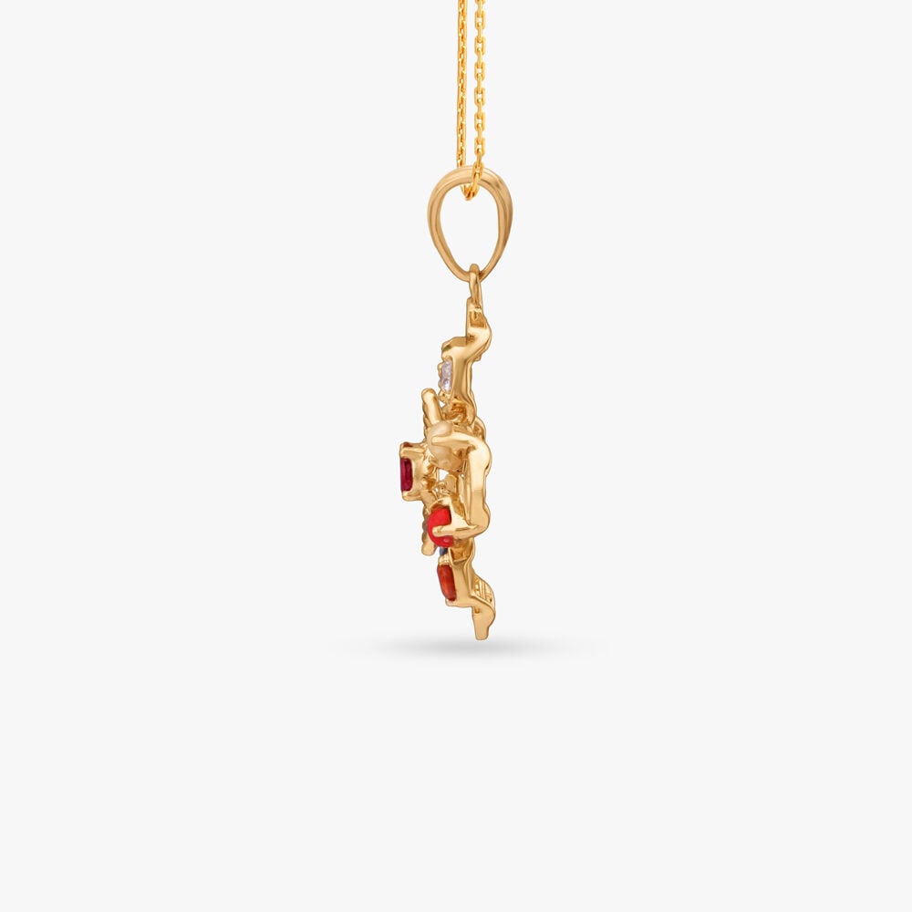 Floral-Cross Navratna Diamond Pendant in 18K Yellow Gold, 0.033 ct