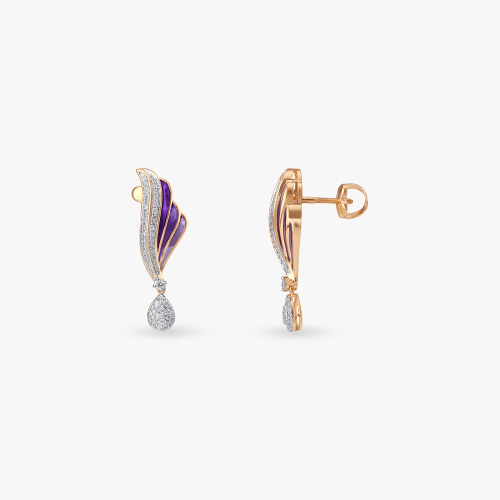 Rising Wing Diamond Drop Earrings in 14K Yellow Gold, 0.485 ct