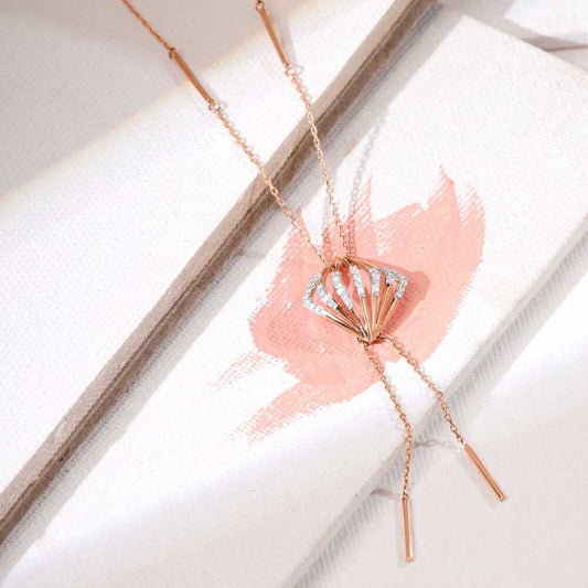Sassy Flutter Diamond Necklace in 14K Rose Gold, 0.155 ct