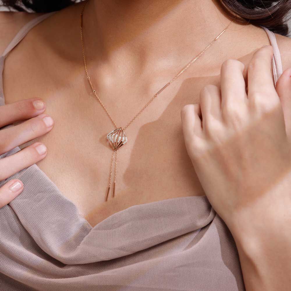 Sassy Flutter Diamond Necklace in 14K Rose Gold, 0.155 ct