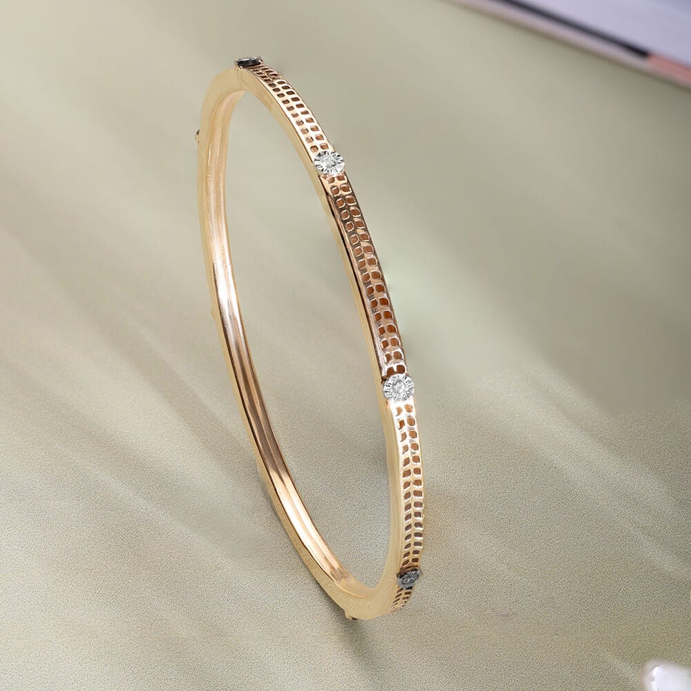Modern Gleam Diamond Bangle in 14K Yellow and White, 0.18 ct