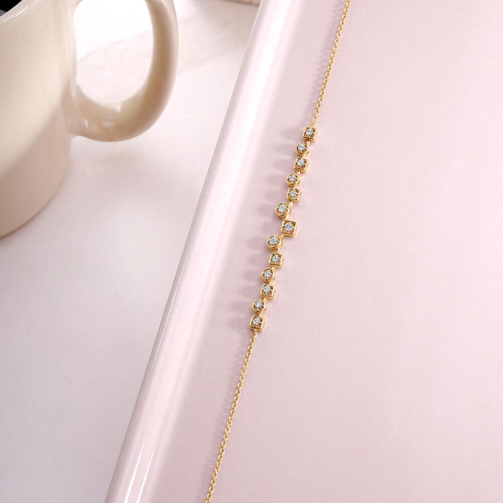 Playful Orbit Diamond Bracelet in 14K Yellow and White Gold, 0.164 ct