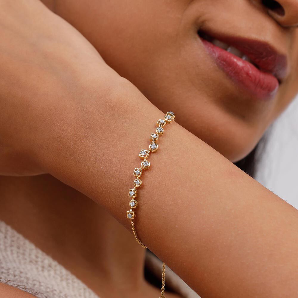 Playful Orbit Diamond Bracelet in 14K Yellow and White Gold, 0.164 ct