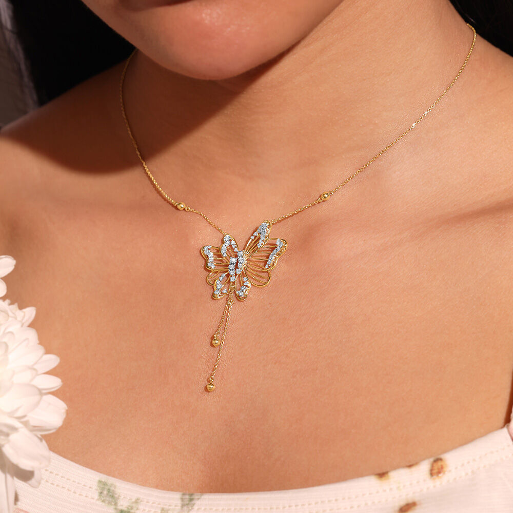 Butterfly Whispers Diamond Necklace in 14K Yellow Gold, 0.439 ct