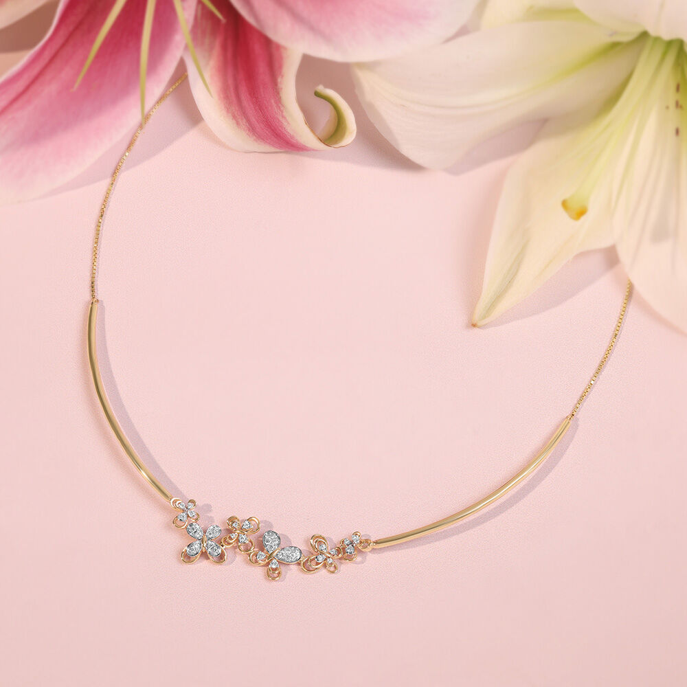 Butterfly Garden Diamond Necklace in 14K Yellow Gold, 0.303 ct