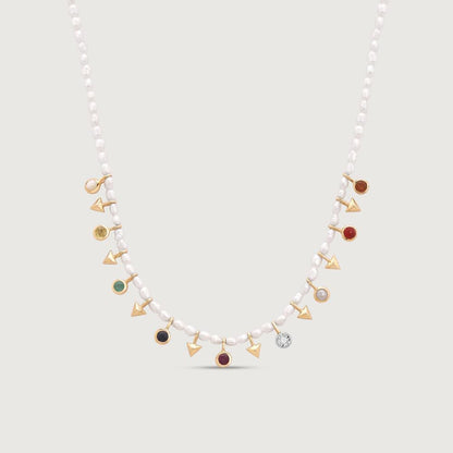 Navratna Charm Diamond Necklace in 14K Yellow Gold, 0.012 ct