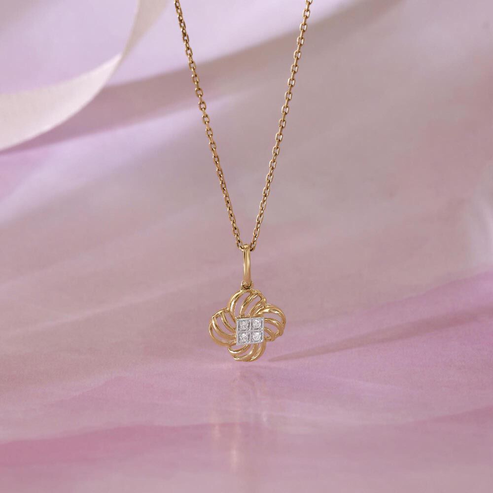 Twirling Grace Diamond Pendant in 14K Yellow Gold, 0.029 ct