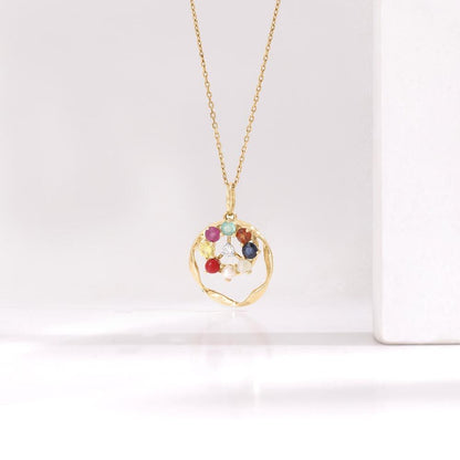 Navratna Shine Diamond Pendant in 14K Yellow Gold, 0.065 ct