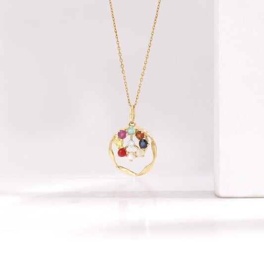 Navratna Shine Diamond Pendant in 14K Yellow Gold, 0.065 ct