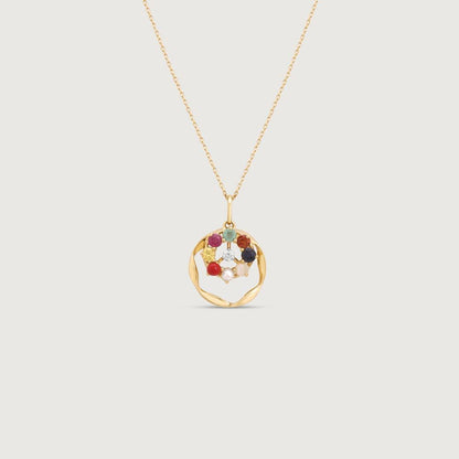 Navratna Shine Diamond Pendant in 14K Yellow Gold, 0.065 ct