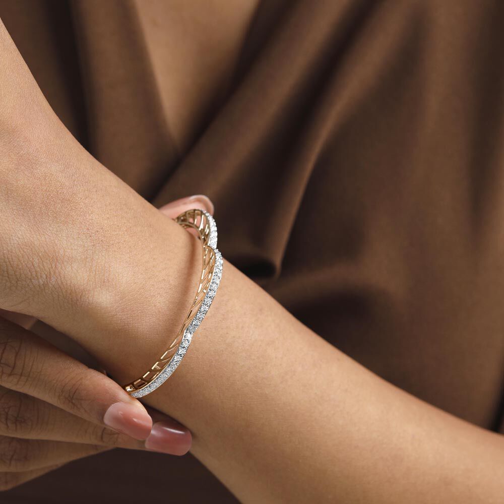 Sparkle Arch Diamond Bangle in 14K Yellow and White Gold, 0.35 ct