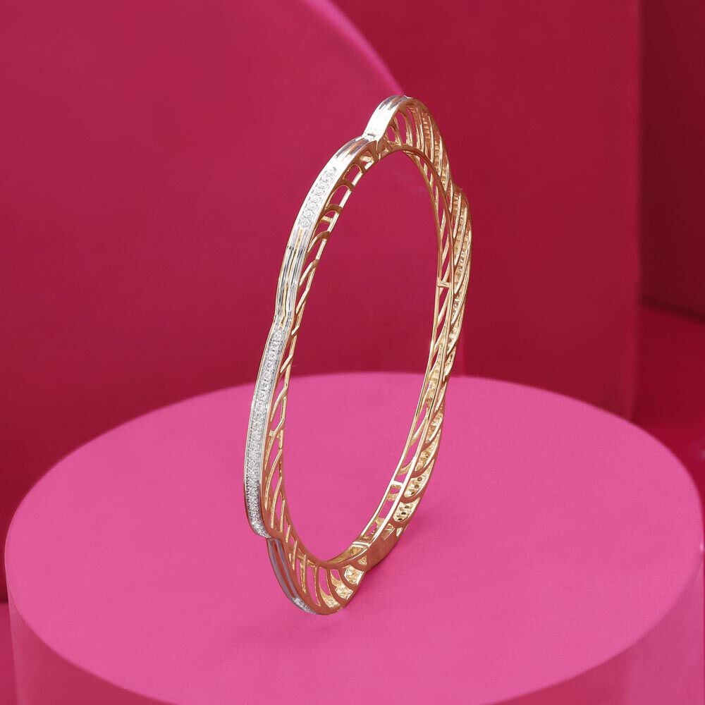Shining Arch Diamond Bangle in 14K Yellow and White Gold, 0.63 ct