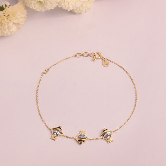 Bee Bold Diamond Bracelet in 9K Yellow and White Gold, 0.064 ct