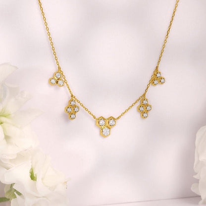 Honeycomb Harmony Diamond Necklace in 14K Yellow and White Gold, 0.114 ct