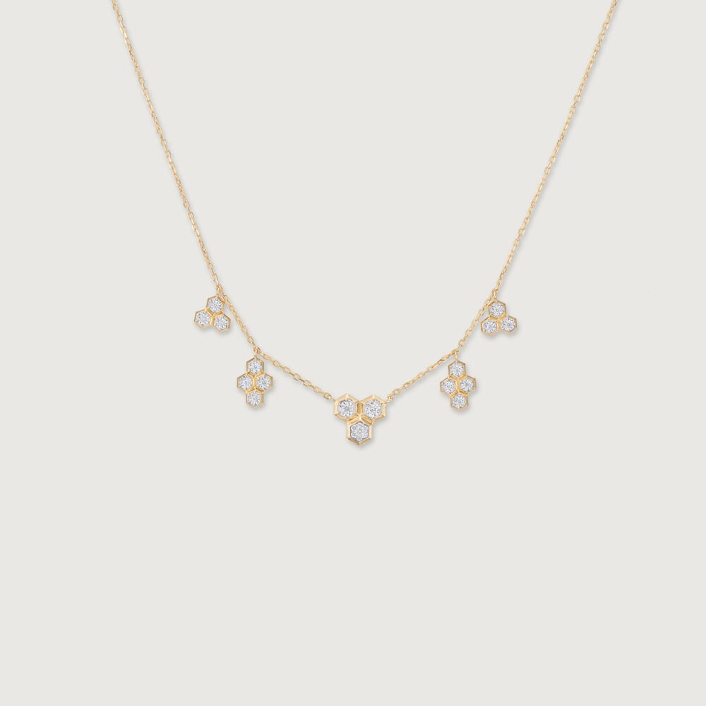 Honeycomb Harmony Diamond Necklace in 14K Yellow and White Gold, 0.114 ct