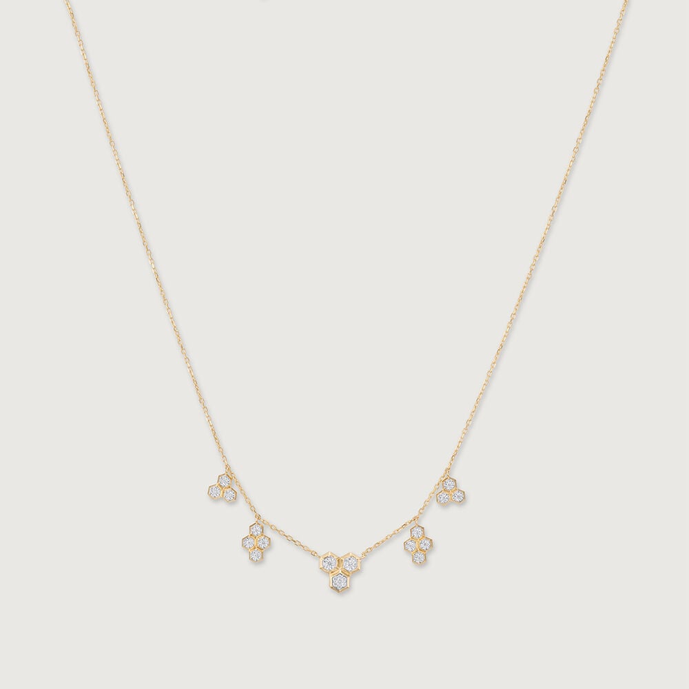 Honeycomb Harmony Diamond Necklace in 14K Yellow and White Gold, 0.114 ct