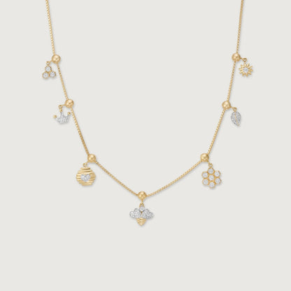 Honeybee Charm Diamond Necklace in 14K Yellow and White Gold, 0.29 ct