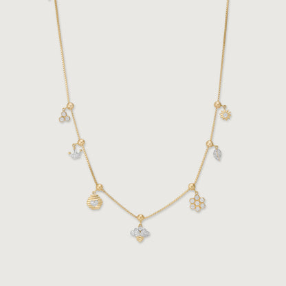 Honeybee Charm Diamond Necklace in 14K Yellow and White Gold, 0.29 ct