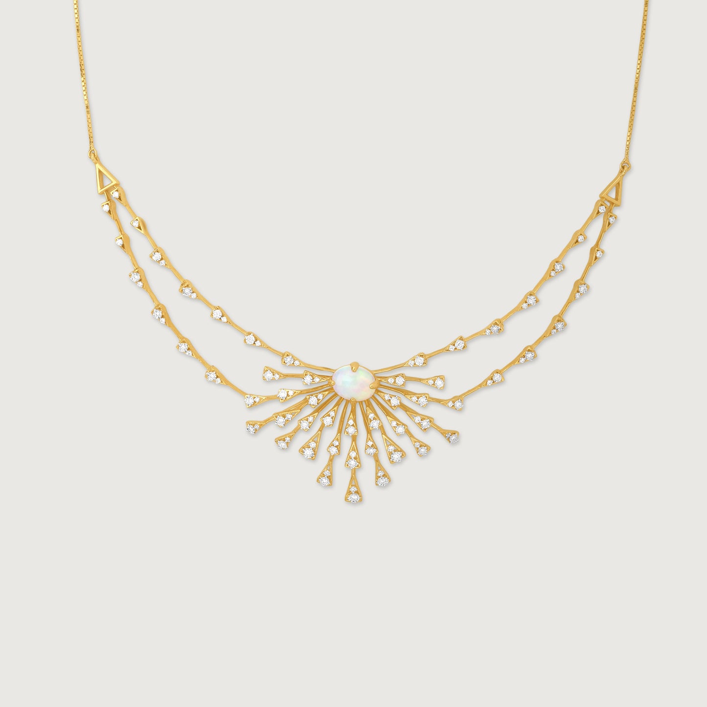Opal Sunburst Diamond Necklace in 14K Yellow Gold, 0.525 ct