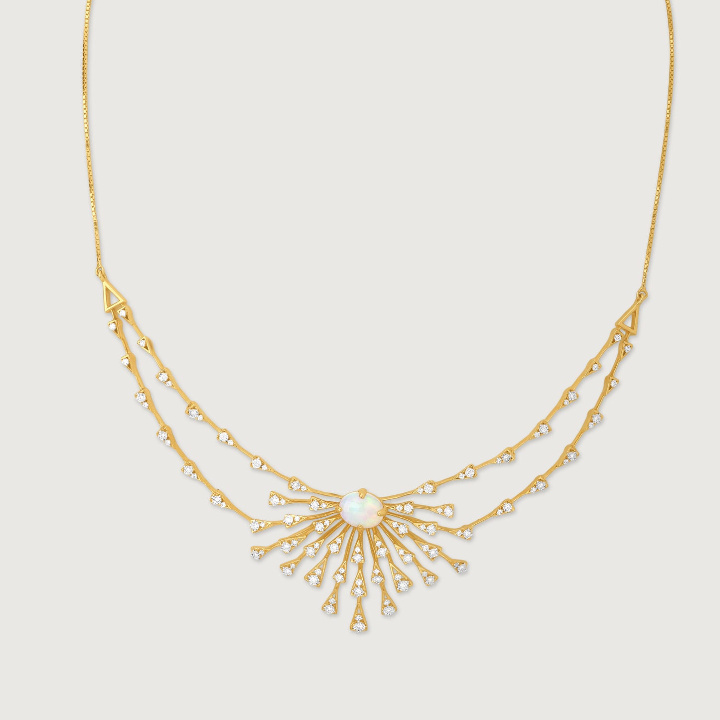 Opal Sunburst Diamond Necklace in 14K Yellow Gold, 0.525 ct