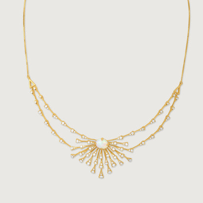 Opal Sunburst Diamond Necklace in 14K Yellow Gold, 0.525 ct