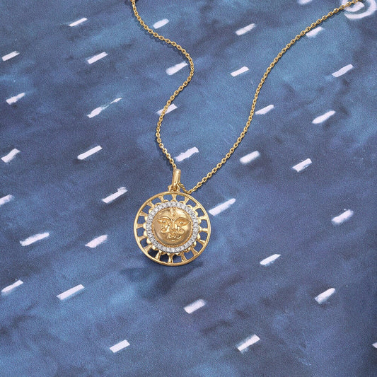 Divine Sun Radiance Diamond Pendant in 9K Yellow Gold, 0.126 ct