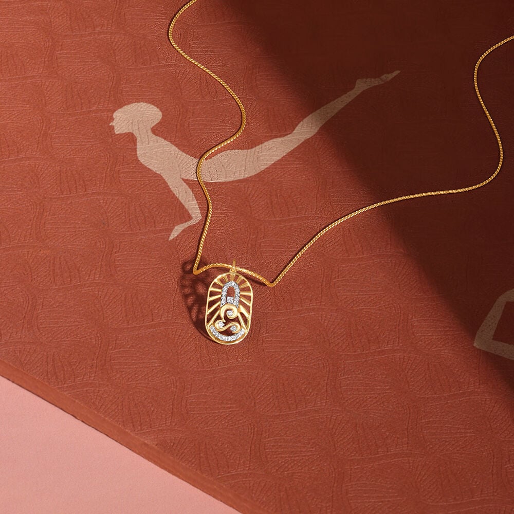 Sacred Sohum Diamond Pendant in 9K Yellow Gold, 0.112 ct
