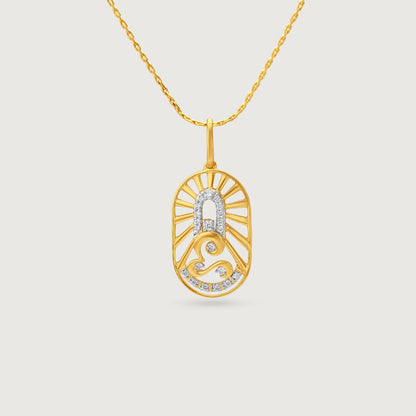 Sacred Sohum Diamond Pendant in 9K Yellow Gold, 0.112 ct