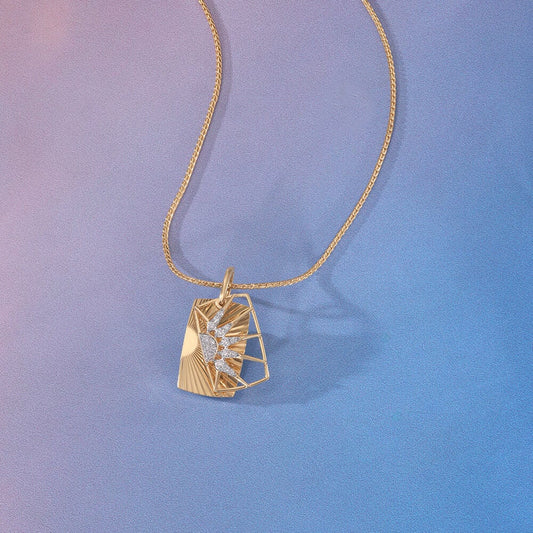 Solar Edge Diamond Pendant in 9K Yellow Gold, 0.082 ct