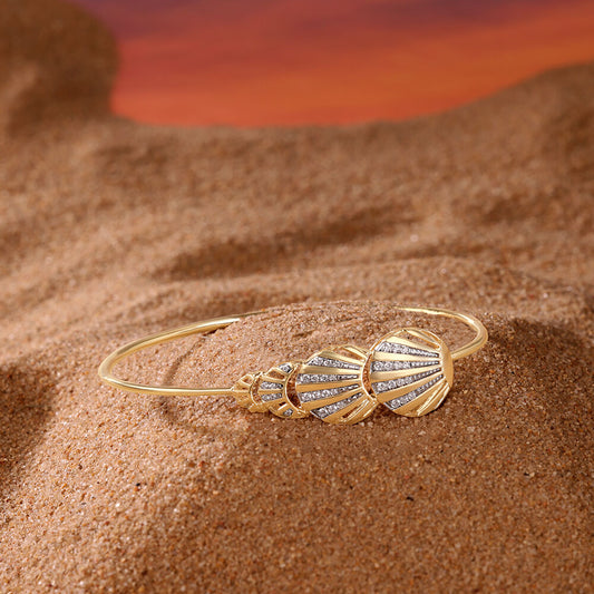 Radiant Shell Diamond Bangle in 14K Yellow Gold, 0.255 ct