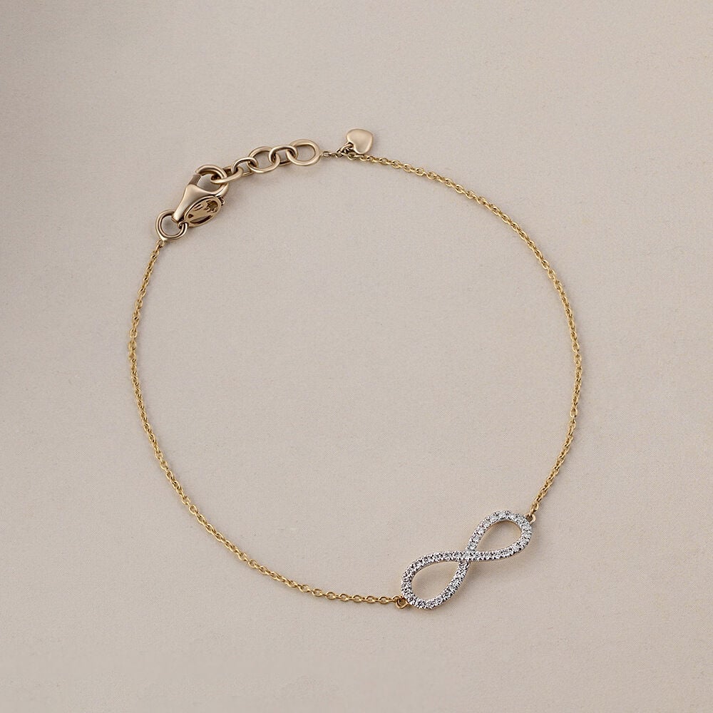 Infinity Elegance Diamond & Gold Bracelet in 14K Yellow Gold, 0.157 ct