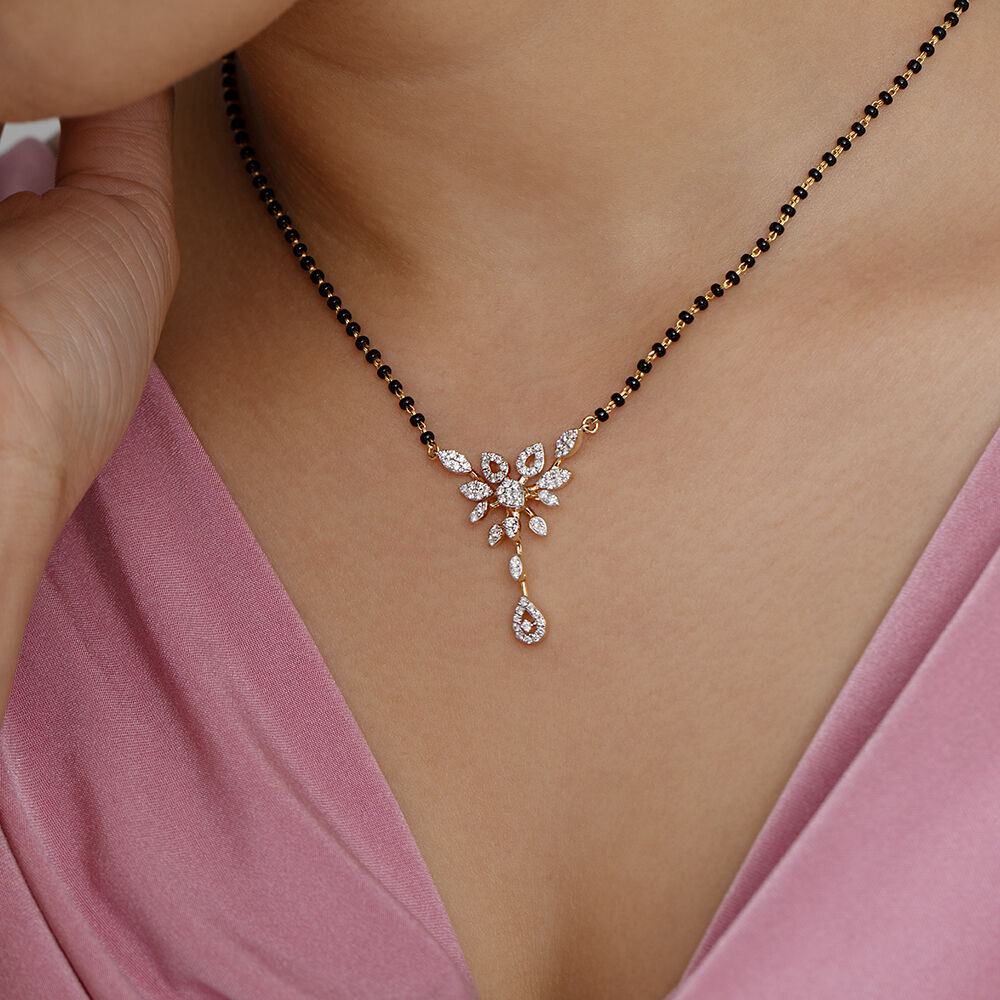 Floral Cascade Gold and Diamond Mangalsutra in 18K Yellow Gold, 0.52 ct