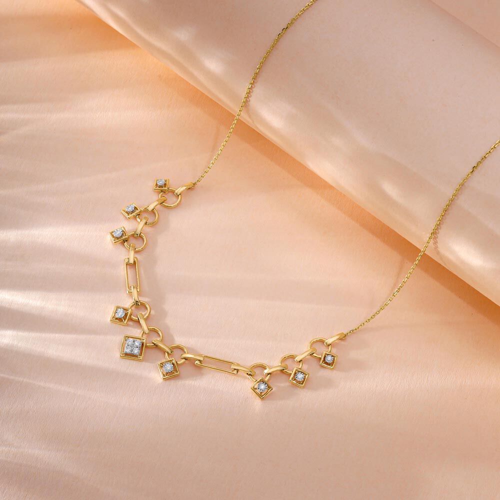 Geometric Charm Diamond Necklace in 14K Yellow Gold, 0.201 ct