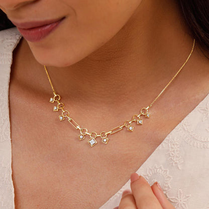 Geometric Charm Diamond Necklace in 14K Yellow Gold, 0.201 ct
