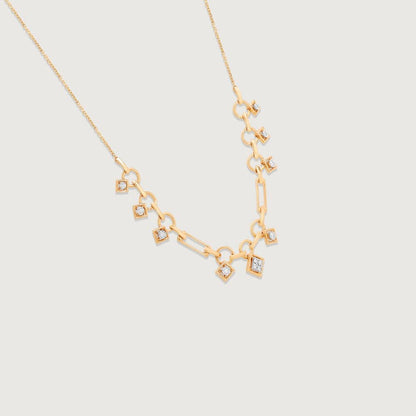 Geometric Charm Diamond Necklace in 14K Yellow Gold, 0.201 ct