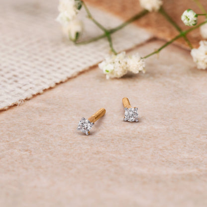 Petite Round Diamond Stud Earrings in 18K Yellow Gold, 0.074 ct