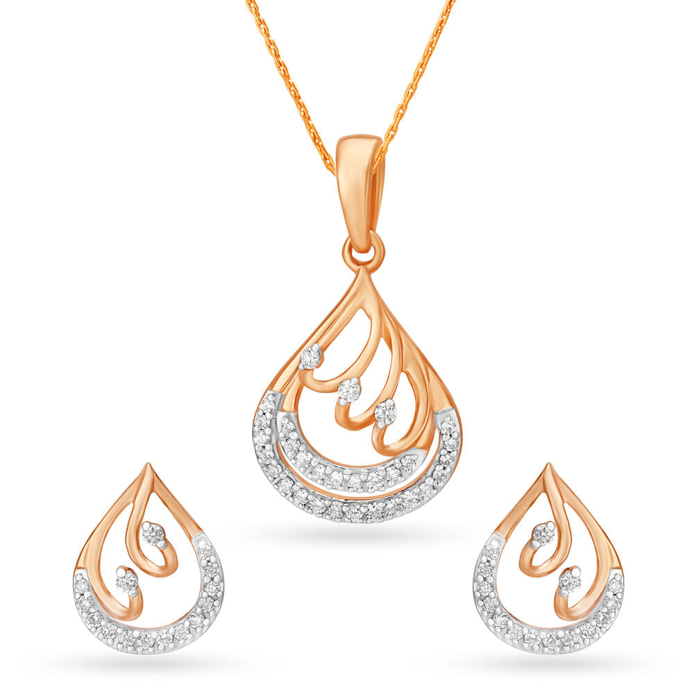 Majestic Teardrop Shaped Pendant and Earrings Set in 18K Rose Gold, 0.304 ct