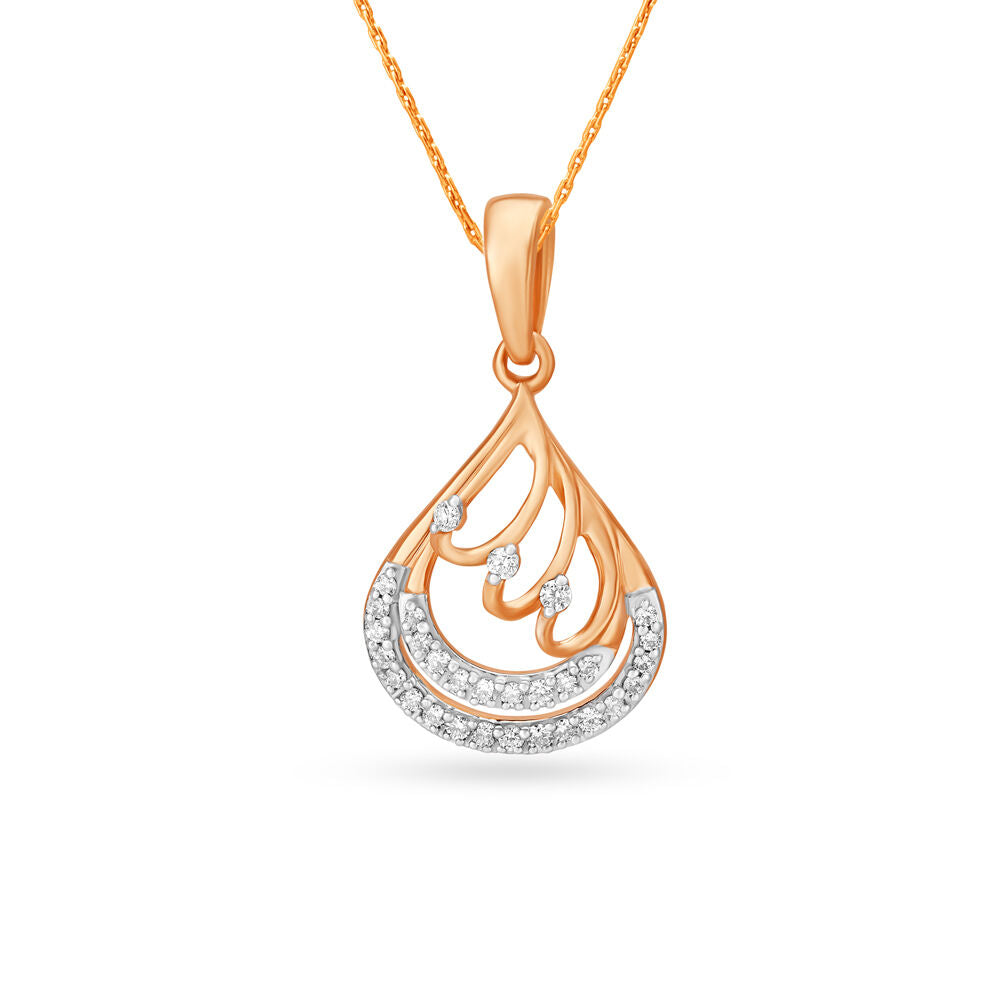 Majestic Teardrop Shaped Pendant and Earrings Set in 18K Rose Gold, 0.304 ct