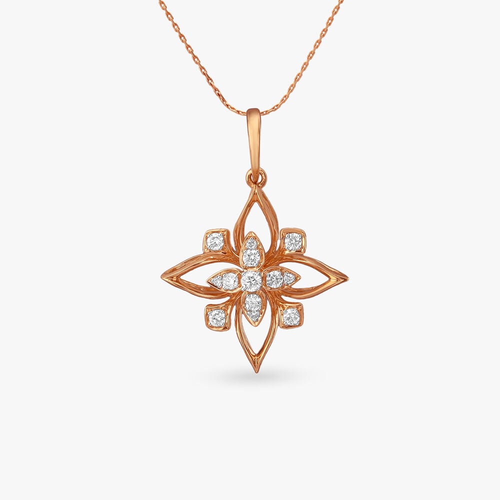 Sparkling Petal Diamond Pendant in 18K Yellow Gold, 0.14 ct