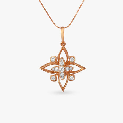 Sparkling Petal Diamond Pendant in 18K Yellow Gold, 0.14 ct