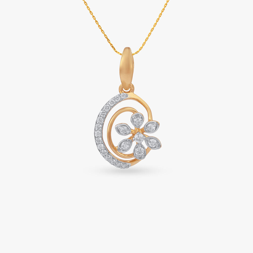 Swirl Bloom Diamond Pendant in 18K Yellow Gold, 0.136 ct