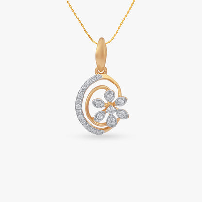Swirl Bloom Diamond Pendant in 18K Yellow Gold, 0.136 ct